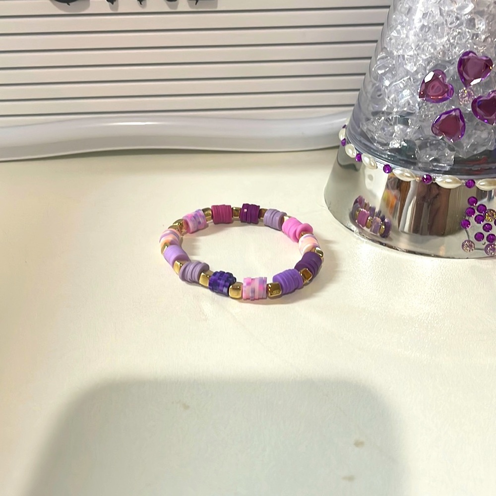 Handmade purple clay bead bracelet